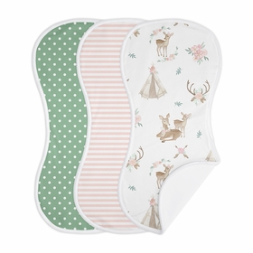 Deer Floral Collection Absorbent Burp Cloths - 3 Pack Set