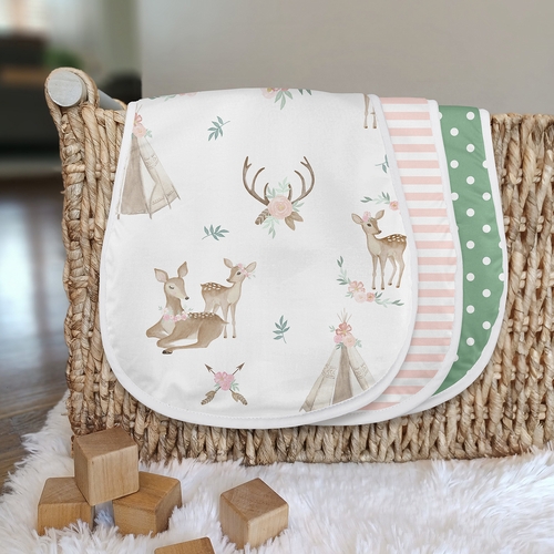 Deer Floral Collection Absorbent Burp Cloths - 3 Pack Set - alt image 2