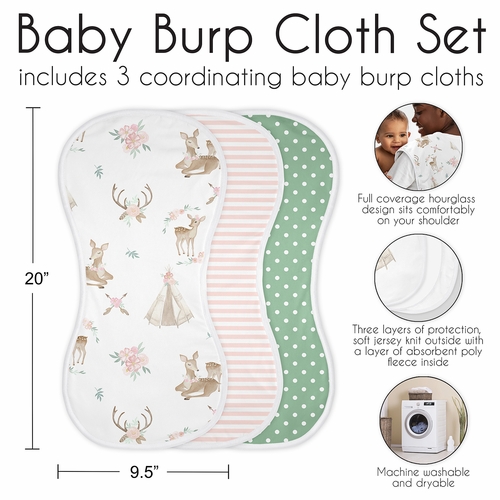 Deer Floral Collection Absorbent Burp Cloths - 3 Pack Set - alt image 5