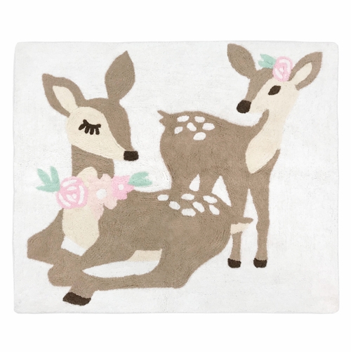 Deer Floral Collection Accent Floor Rug