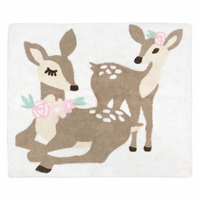Deer Floral Collection Accent Floor Rug