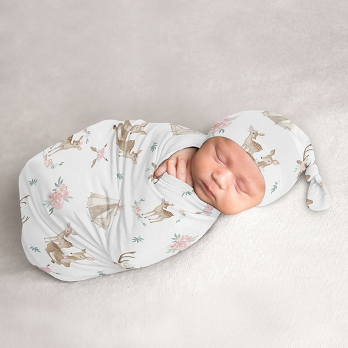 Deer Floral Collection Baby Cocoon and Beanie Hat - 2 Piece Set