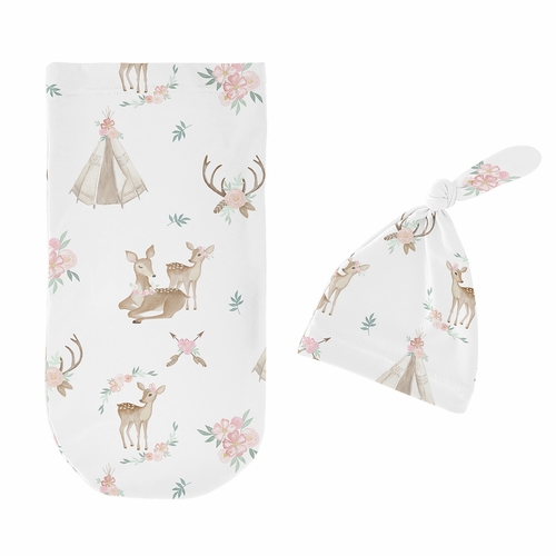 Deer Floral Collection Baby Cocoon and Beanie Hat - 2 Piece Set - alt image 1