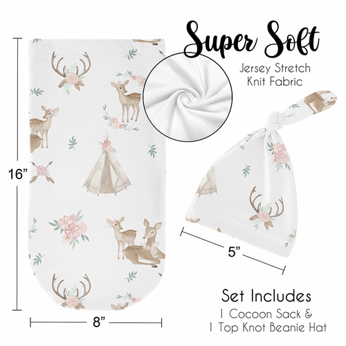 Deer Floral Collection Baby Cocoon and Beanie Hat - 2 Piece Set - alt image 4