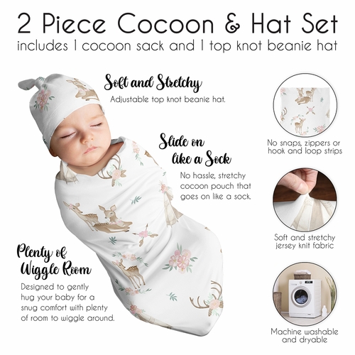 Deer Floral Collection Baby Cocoon and Beanie Hat - 2 Piece Set - alt image 5