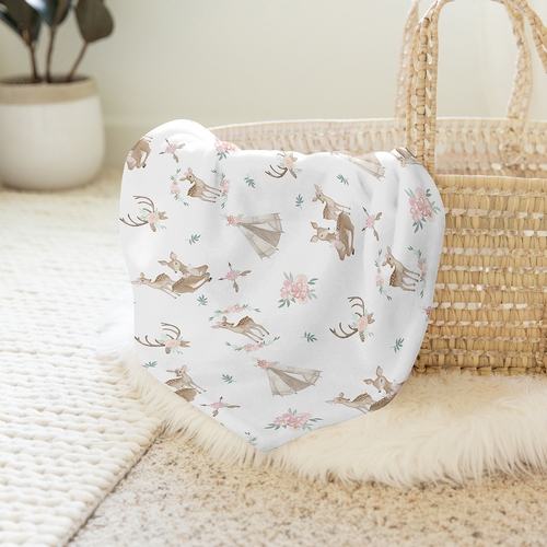 Deer Floral Collection Baby Swaddle Blanket - alt image 3