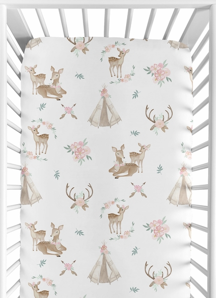 Deer Floral Collection Crib Sheet