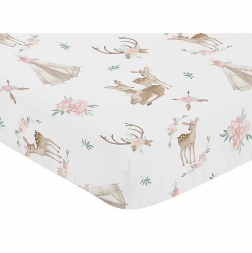 Deer Floral Collection Crib Sheet - alt image 2