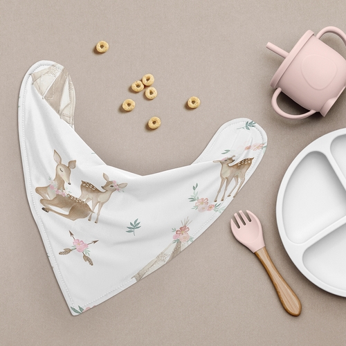 Deer Floral Collection Fabric Bandana Baby Bibs - 3 Pack Set - alt image 1