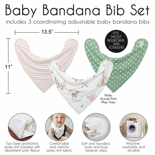Deer Floral Collection Fabric Bandana Baby Bibs - 3 Pack Set - alt image 2