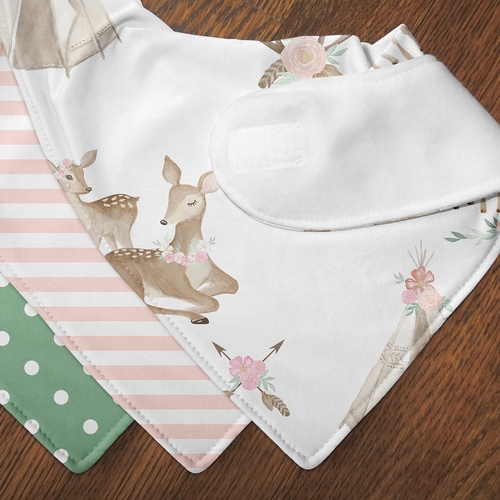 Deer Floral Collection Fabric Bandana Baby Bibs - 3 Pack Set - alt image 4