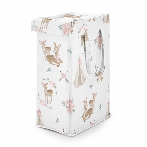 Deer Floral Collection Laundry Hamper with Handles