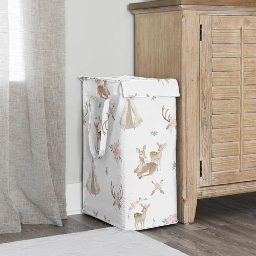 Deer Floral Collection Laundry Hamper with Handles - alt image 1