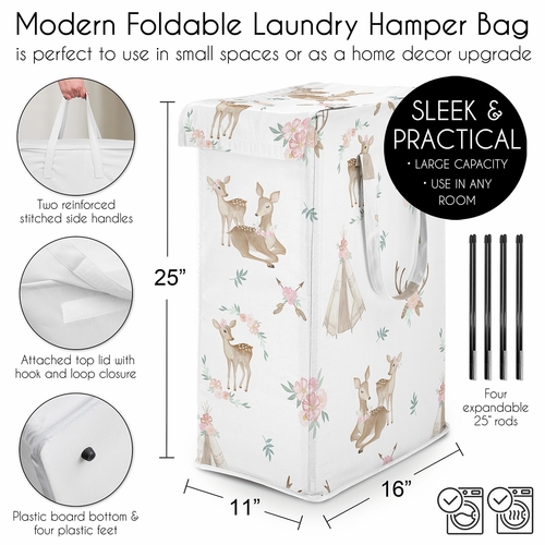 Deer Floral Collection Laundry Hamper with Handles - alt image 4