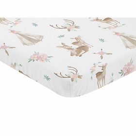 Deer Floral Collection Mini Crib Sheet