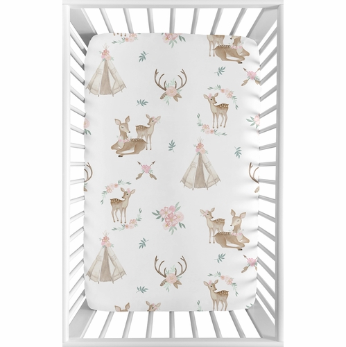 Deer Floral Collection Mini Crib Sheet - alt image 1