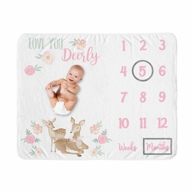 Deer Floral Collection Monthly Milestone Baby Blanket
