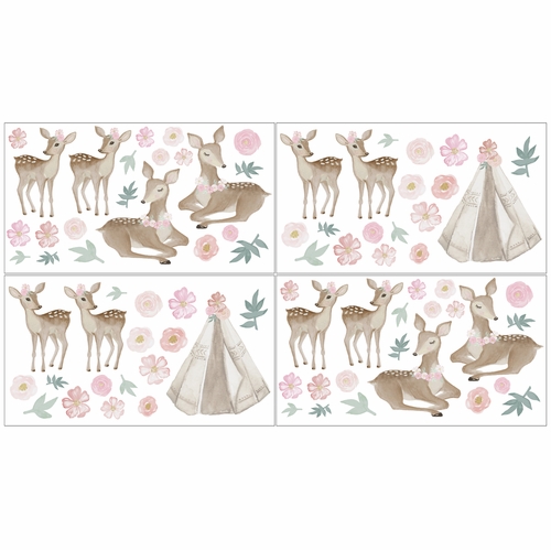 Deer Floral Collection Peel and Stick Wall Decal Stickers - Set of 4 Sheets - alt image 1