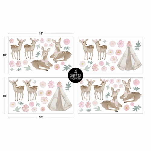 Deer Floral Collection Peel and Stick Wall Decal Stickers - Set of 4 Sheets - alt image 3