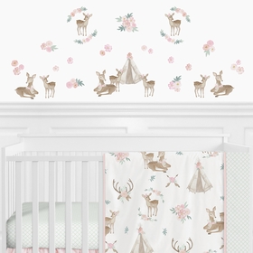 Deer Floral Collection Peel and Stick Wall Decal Stickers - Set of 4 Sheets
