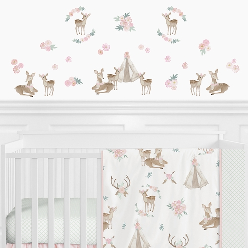 Deer Floral Collection Peel and Stick Wall Decal Stickers - Set of 4 Sheets