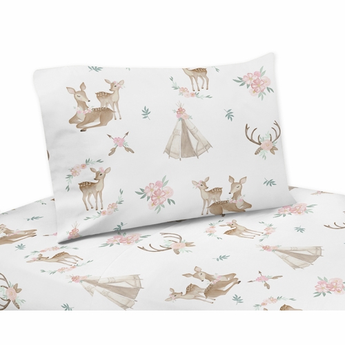 Deer Floral Collection Queen Sheet Set