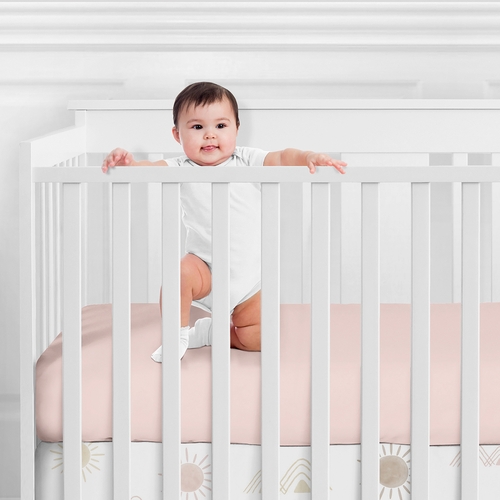 Desert Sun Collection Crib Sheet - Solid Blush Pink - alt image 1