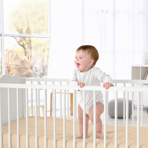 Desert Sun Taupe Collection Crib Sheet - Solid Light Tan - alt image 1