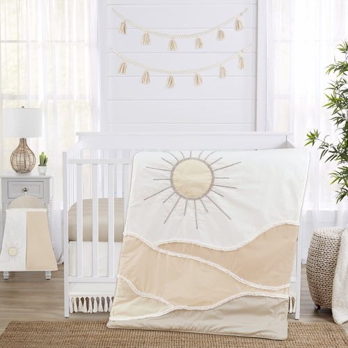 Desert Sun Taupe Collection Solid Ivory Fringe Crib Bed Skirt - alt image 1