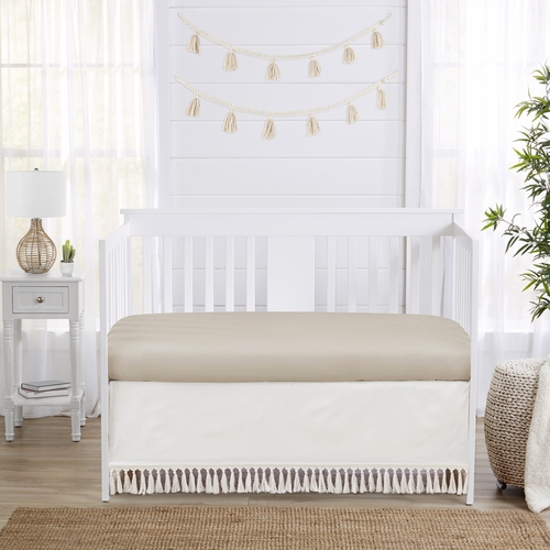 Desert Sun Taupe Collection Solid Ivory Fringe Crib Bed Skirt - alt image 2