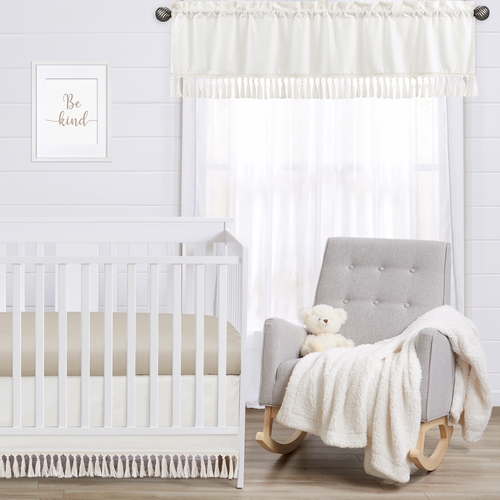 Desert Sun Taupe Collection Solid Ivory Fringe Window Valance - alt image 2