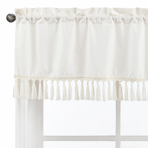 Desert Sun Taupe Collection Solid Ivory Fringe Window Valance - alt image 3