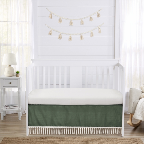 Diamond Tuft Dark Sage Green and Ivory Collection Crib Bed Skirt - alt image 2