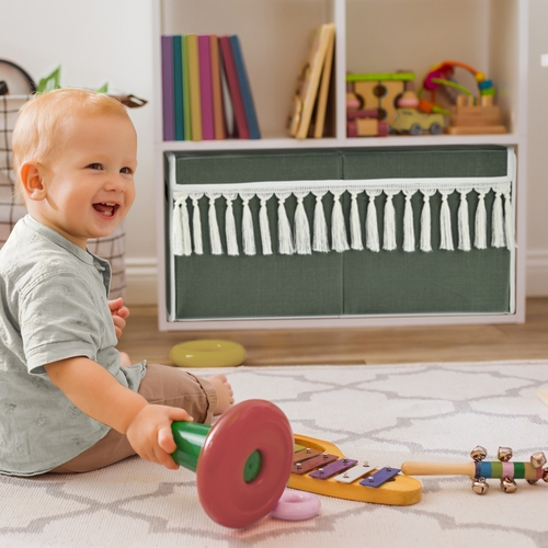 Diamond Tuft Dark Sage Green and Ivory Collection Fabric Toy Bin Storage - alt image 2