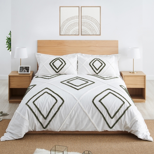 Diamond Tuft Hunter Green Collection Queen Duvet Cover Bedding Set - alt image 1