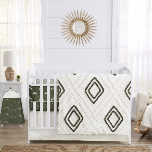 Diamond Tuft Hunter Green Collection Sweet Jojo Designs 6 Piece Crib Bedding + BreathableBaby Breathable Mesh Liner Pad