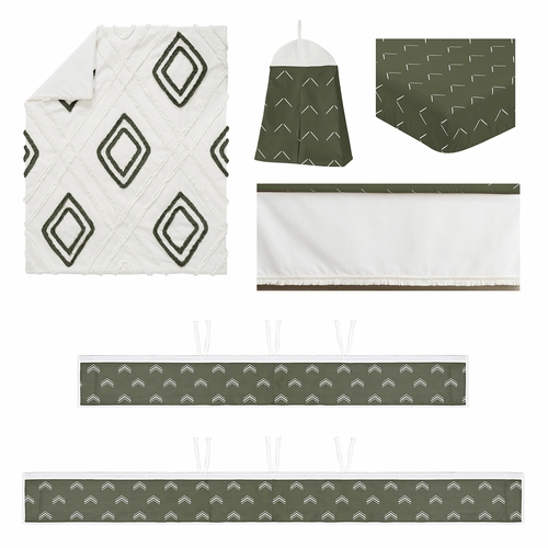Diamond Tuft Hunter Green Collection Sweet Jojo Designs 6 Piece Crib Bedding + BreathableBaby Breathable Mesh Liner Pad - alt image 1
