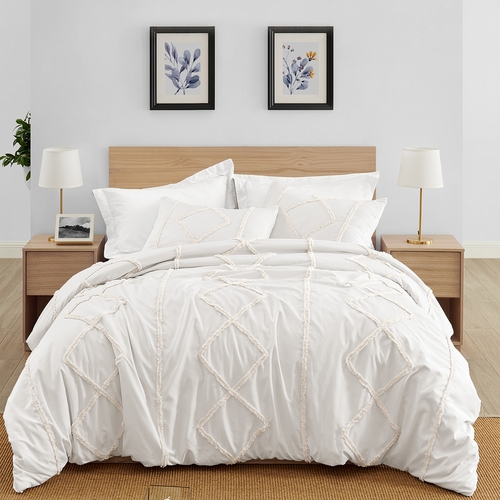 Diamond Tuft Ivory Collection King Duvet Cover Bedding Set - alt image 1