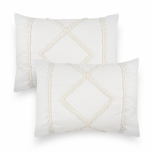 Diamond Tuft Ivory Collection Pillow Sham Covers - 2 Pack Set