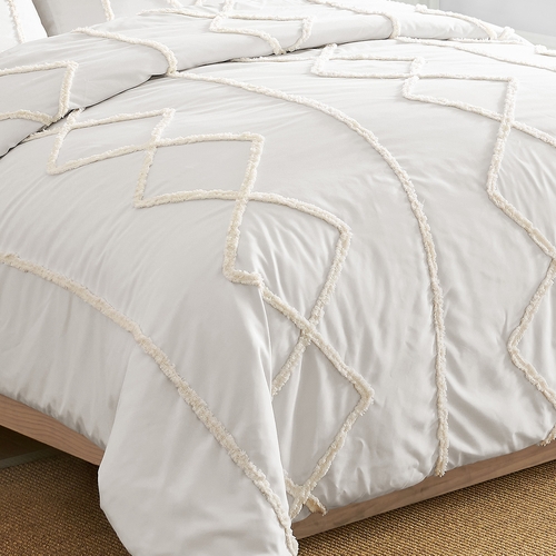 Diamond Tuft Ivory Collection Queen Duvet Cover Bedding Set - alt image 3