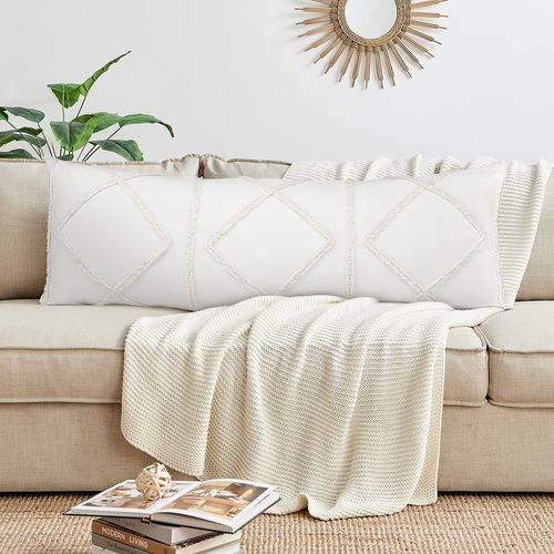 Diamond Tuft Ivory Collection Tufted Full Length Body Pillow Cover