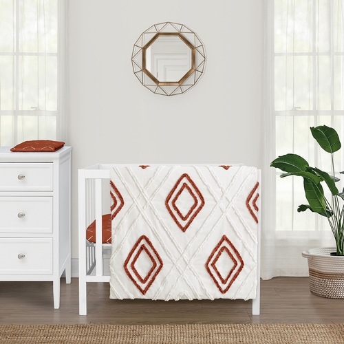Diamond Tuft Orange Collection 3 Piece Mini Crib Bedding Set