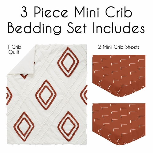 Diamond Tuft Orange Collection 3 Piece Mini Crib Bedding Set - alt image 1