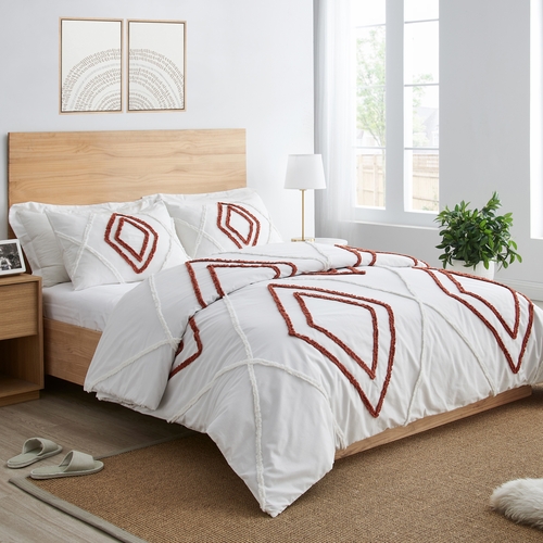 Diamond Tuft Orange Collection Queen Duvet Bedding Set