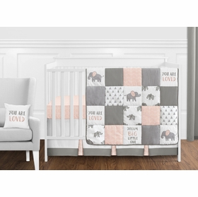 Elephant Grey and Blush Pink Collection 11 Piece Bumperless Crib Bedding