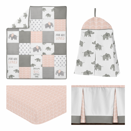 Elephant Grey and Blush Pink Collection 4 Piece Bumperless Crib Bedding - alt image 1
