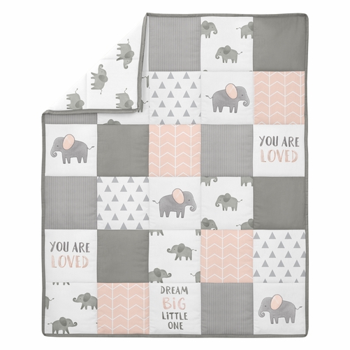 Elephant Grey and Blush Pink Collection 4 Piece Bumperless Crib Bedding - alt image 2