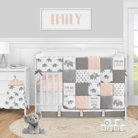 Elephant Grey and Blush Pink Collection 5 Piece Crib Bedding