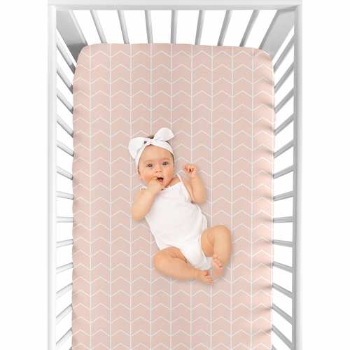 Elephant Grey and Blush Pink Collection Crib Sheet - Chevron Arrow Print - alt image 3