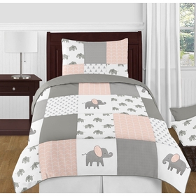 Elephant Grey and Blush Pink Collection Twin Bedding